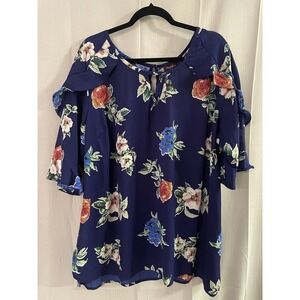 Penetopes Closet Sz 3X Top Bohemian Fairy Core Tierd Sleeve Dark Floral Key Hole
